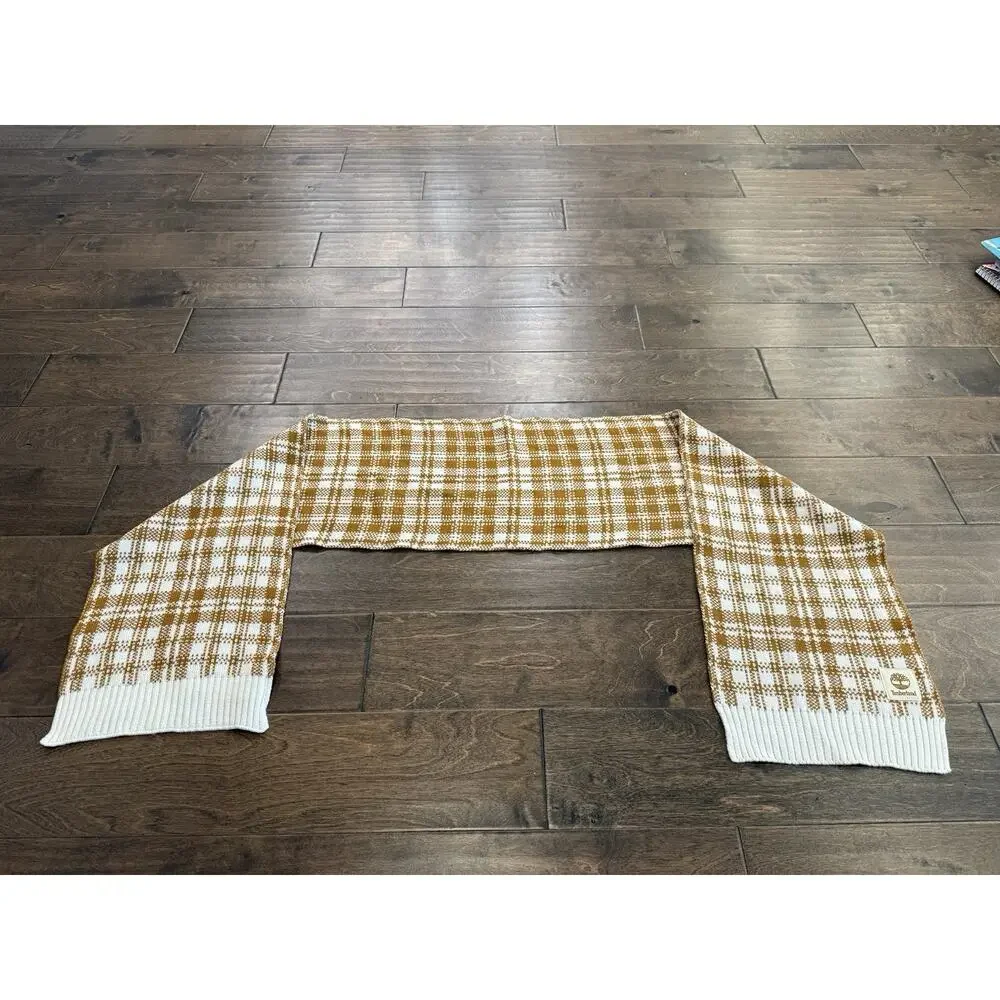 Timberland Plaid Unisex Scarf Brown White Color One Size 63x9 NWT NEW $60